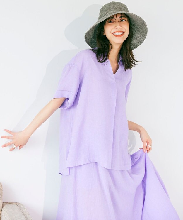 23区 S 【洗える】LIBECO プルオーバーシャツ ライラック系