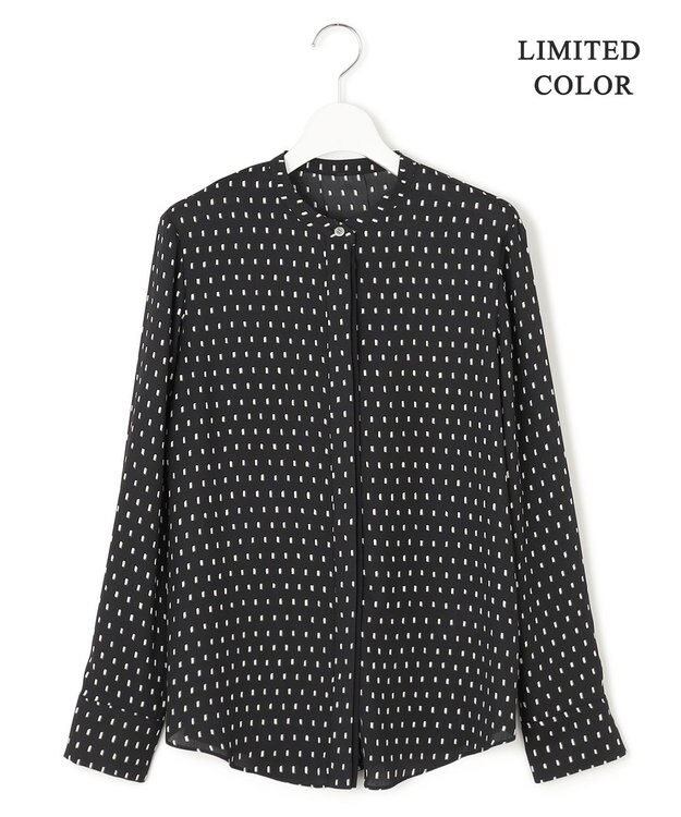 ICB L 【新色追加・WEB限定カラーあり・接触冷感・UVケア・速乾・洗える】BackSatinAmunzen バンドカラーブラウス ブラックドット系［WEB限定］