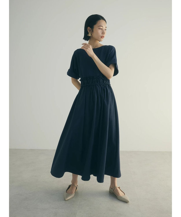Green Parks armonia.異素材切替ドルマンワンピース Navy