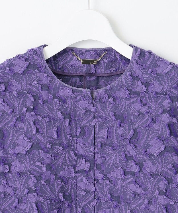 自由区 S YONEZAWAレーシージャガード ノーカラージャケット パープル系