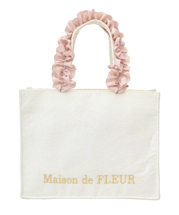 Maison de FLEUR EC限定レースフリルハンドルスクエアトートSバッグ Ivory