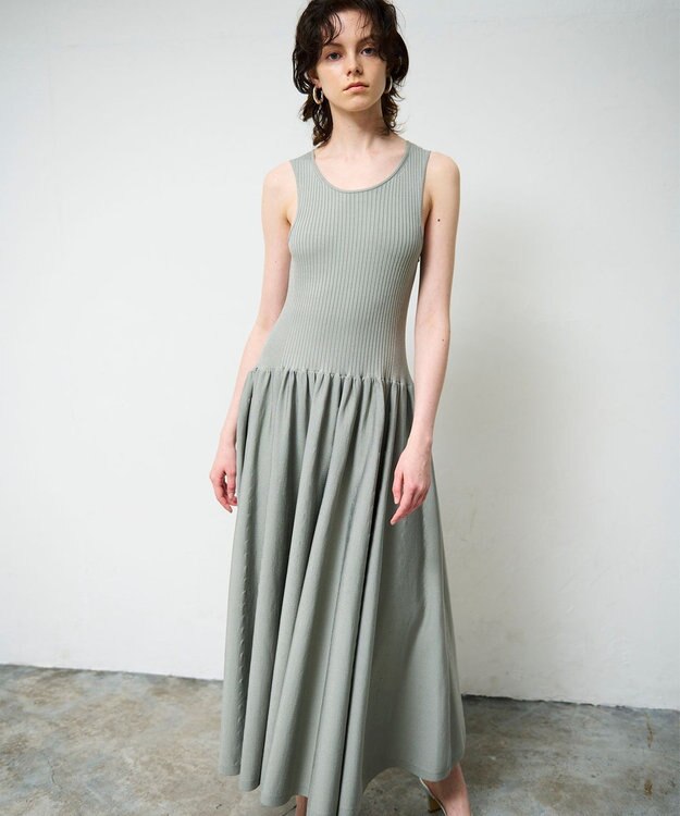 GRACE CONTINENTAL アメスリニットギャザーワンピース カーキ