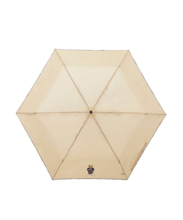 MOONBAT 【WEB限定/軽量】POLO RALPH LAUREN（ポロ ラルフローレン） 折りたたみ傘 ポロベア×チェックパイピング 無地 FLAG BEAR ベージュ