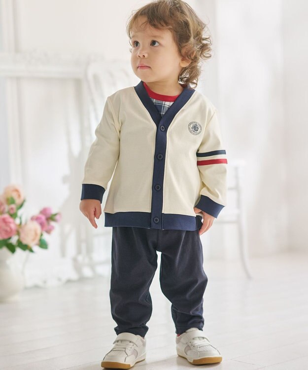 J.PRESS KIDS 【BOX付き】【80-90㎝】スムース 天竺カーディガン&長袖Tシャツ&パンツ セット ネイビー系3