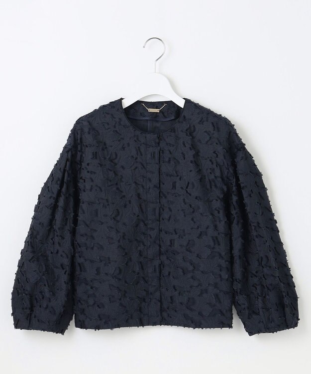 自由区 L YONEZAWAレーシージャガード ノーカラージャケット ネイビー系