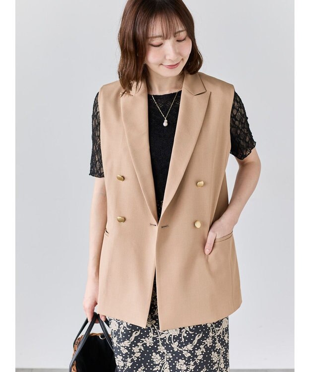 Te chichi リネンライクダブルブレストジレ(セットアップ可) ベージュ