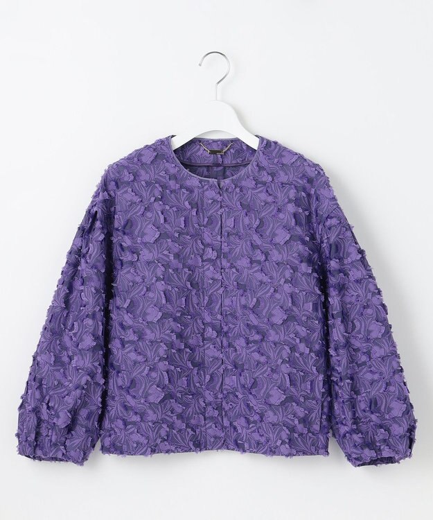 自由区 S YONEZAWAレーシージャガード ノーカラージャケット パープル系