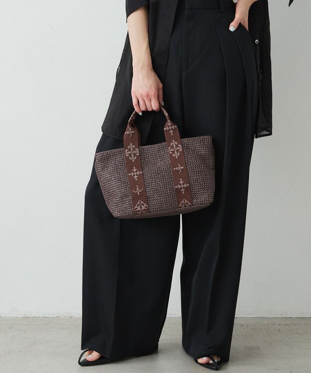 russet ナイロンラフィアデイリーミニトートバッグ(CE-1712) D.Brown