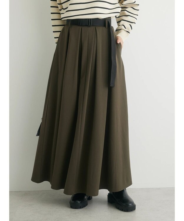 Green Parks ・ｎｏｖｅｍ９　ガチャベルト付フレアスカート Khaki