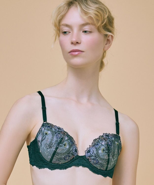 une nana cool バックスタイルまでかわいい Steppe Flower ワイヤーブラ ダークグリーン