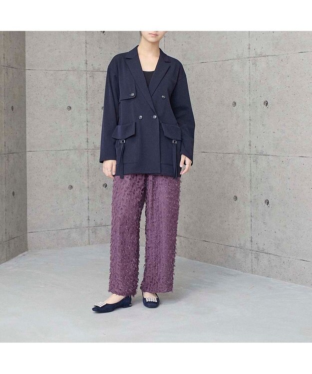 MODE ET JACOMO <MODE ET JACOMO>アシンメトリービジューフラットパンプス ネイビースエード