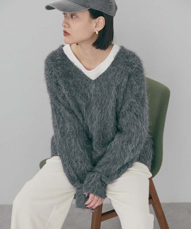 AMERICAN HOLIC 起毛シャギールーズニットプルオーバー Charcoal Gray