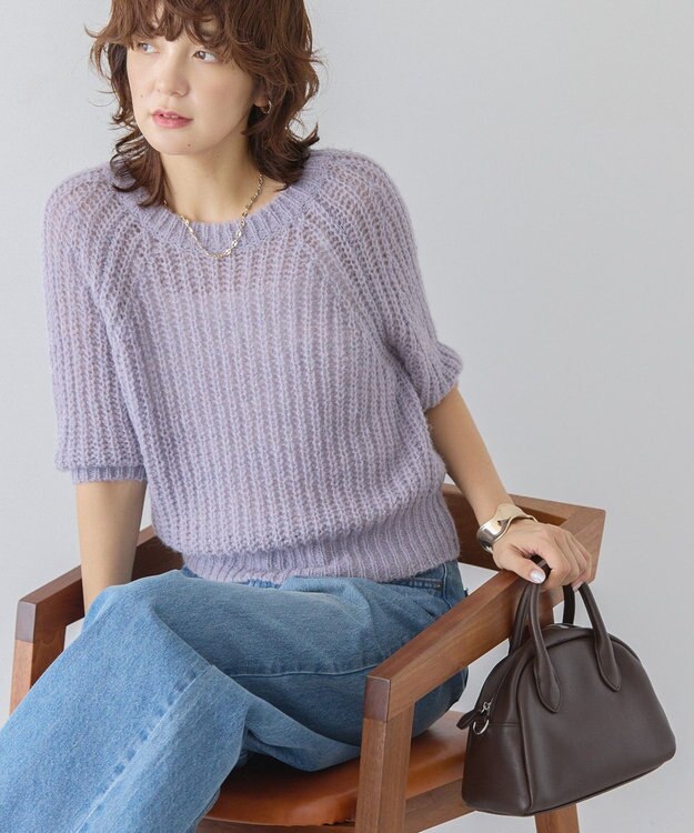 AMERICAN HOLIC モヘヤ風シアー半袖ニットトップス Lavender