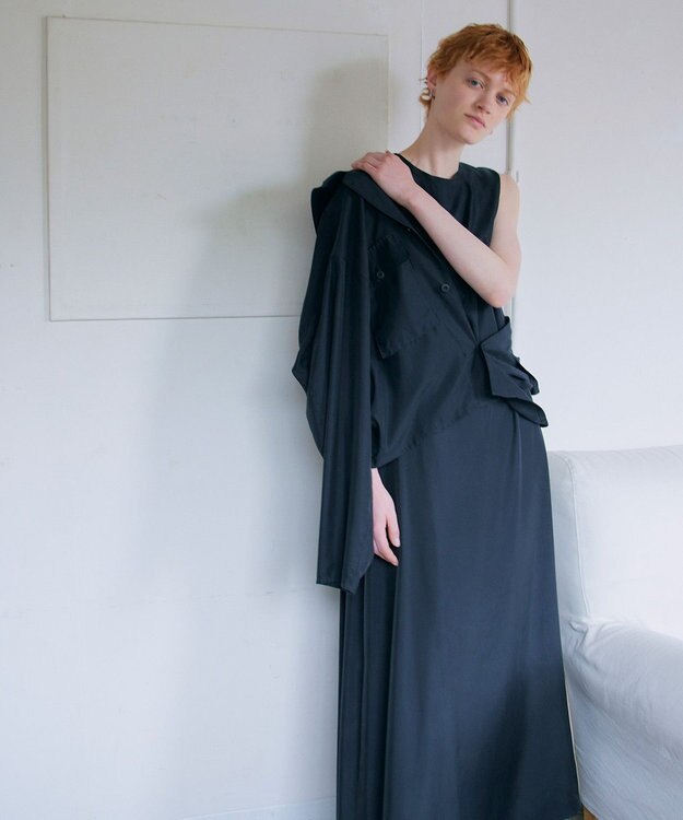 NAVE 【ReNAVE・セットアップ可/洗える/UVケア/接触冷感】フィブリルシャンブレーワンピース ブラック系