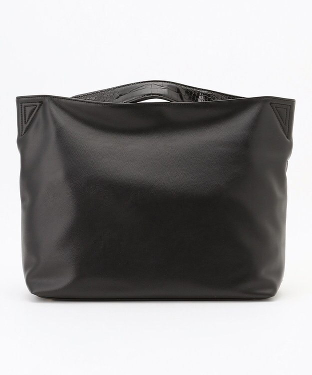 自由区 型押しクロコハンドルトート バック ブラック系