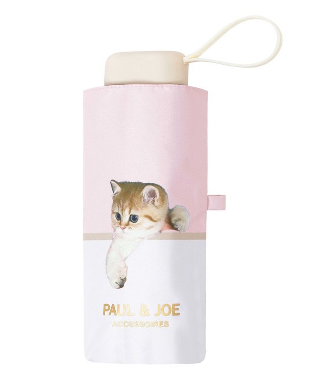 MOONBAT 【 遮光率100％/遮熱/UV/コンパクト】PAUL&JOE ACCESSOIRES(ポール&ジョー) 晴雨兼用日傘 スウィングヌネット ネコ 5段折りたたみ傘 ペールピンク