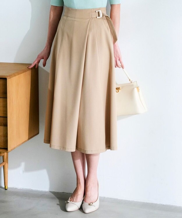 ANY SIS シャンブレーベルテッド スカート ライトベージュ