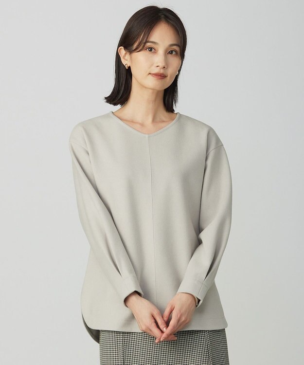 J.PRESS LADIES メルトンジャージー Vネック カットソー グレージュ系
