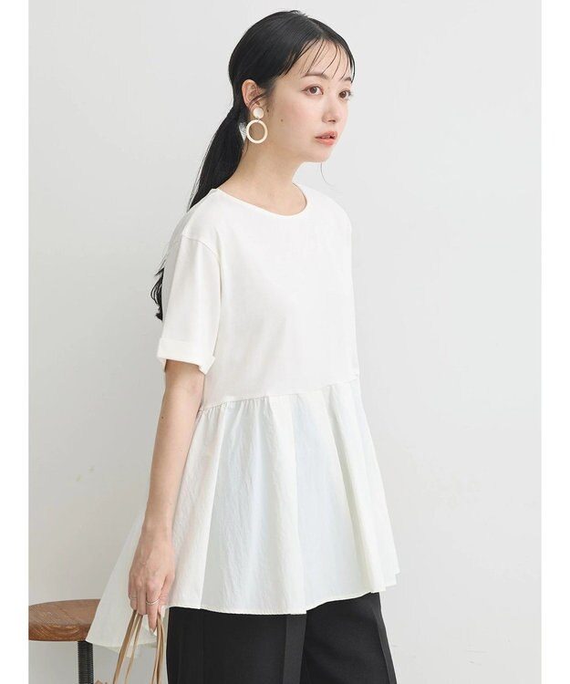 earth music&ecology 異素材チュニックカットソー Off White