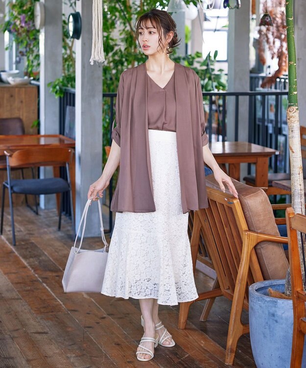 Tiaclasse 【洗える】シフォンフレアスリーブブラウス ピンクモカ