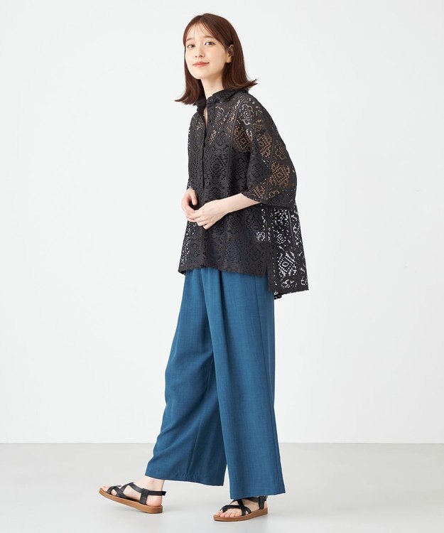 SHARE PARK LADIES オーバーサイズレースシャツ チャコール系