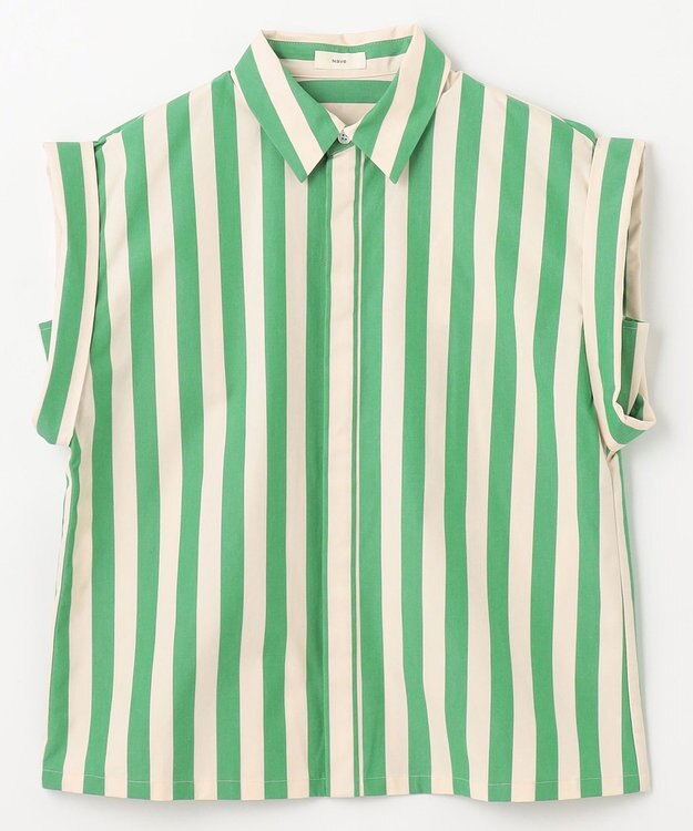 NAVE 【Nave 　洗える】ワイドストライプ ブラウス ライトグリーン系1