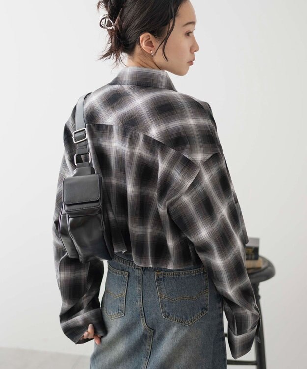 WEGO オンブレチェックショートシャツ ブラックチェック1