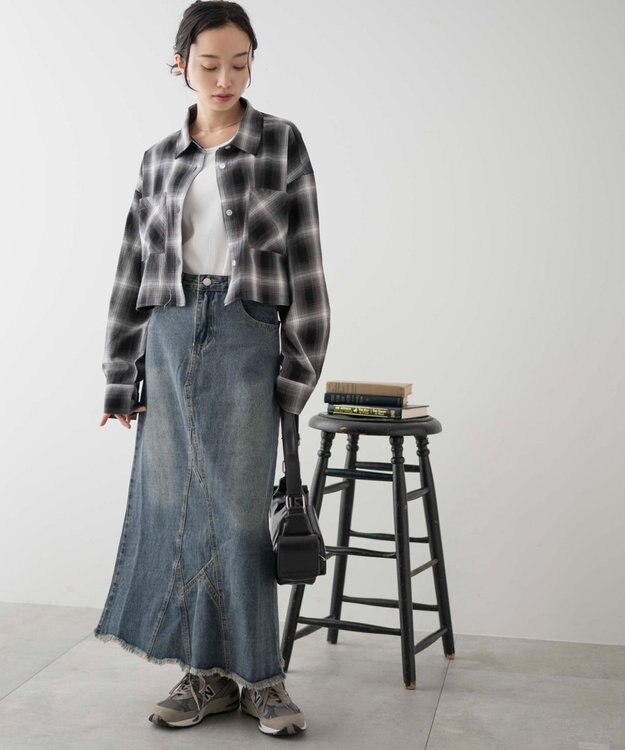 WEGO オンブレチェックショートシャツ ブラックチェック1