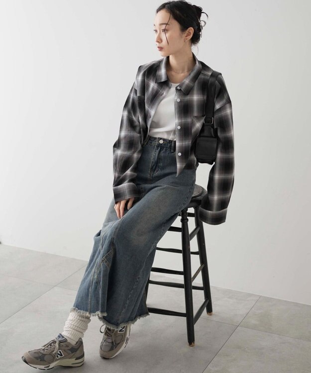 WEGO オンブレチェックショートシャツ ブラックチェック1