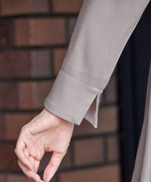 Tiaclasse L 【洗える】フロントタックバックギャザーフレアチュニックブラウス グレージュ