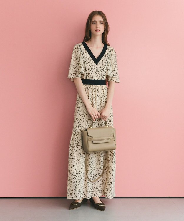 GRACE CONTINENTAL ドットフレアスリーブマキシ ベージュ