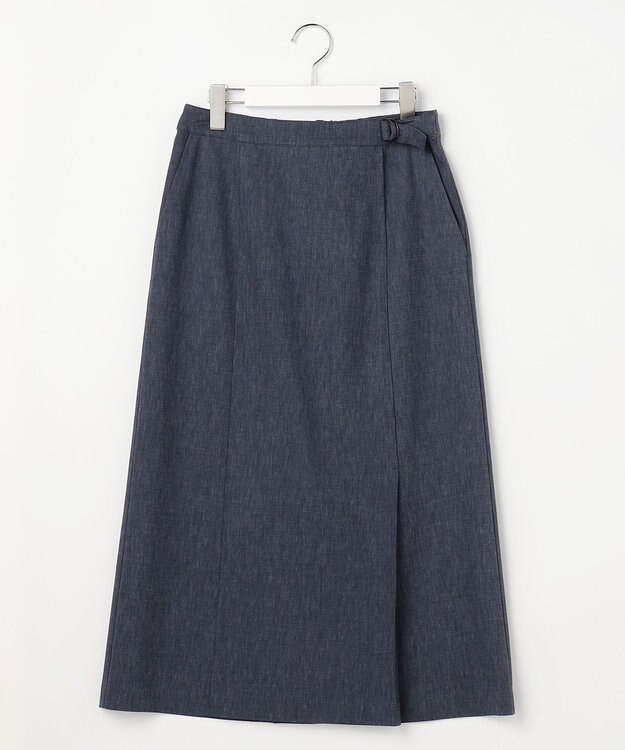 J.PRESS LADIES リネンバイオシャンブレー Aライン スカート ネイビー系