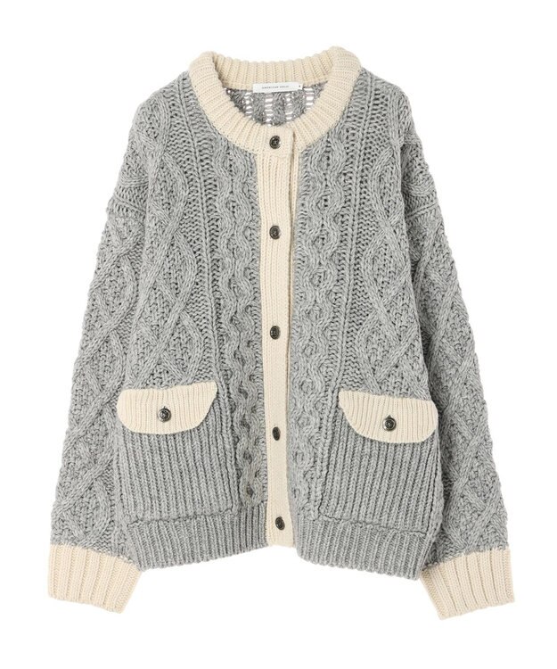 AMERICAN HOLIC 配色ケーブルニットカーディガン Light Gray Mixture