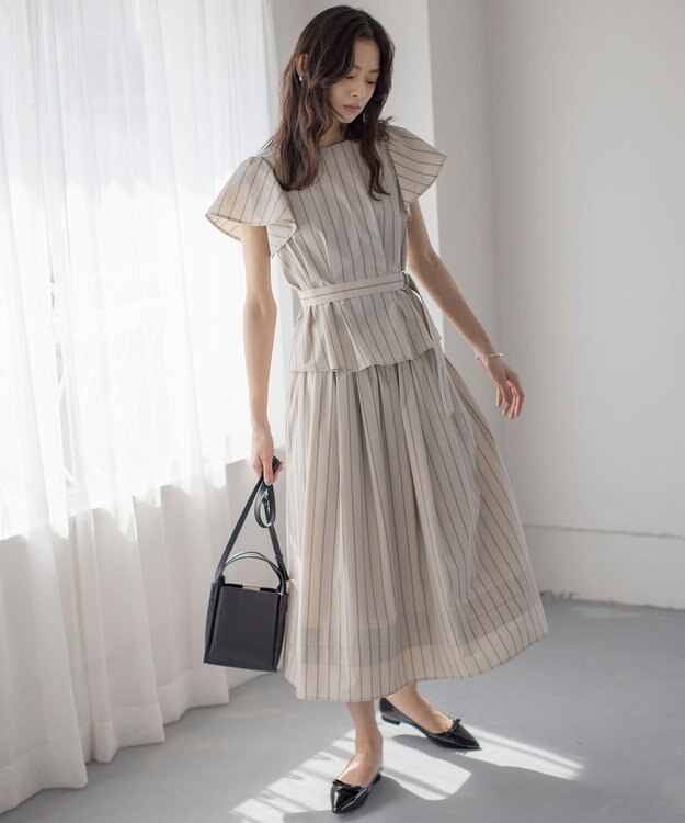 組曲 【WEB限定】コットンポリエステルタイプライター セットアップ ベージュストライプ系1