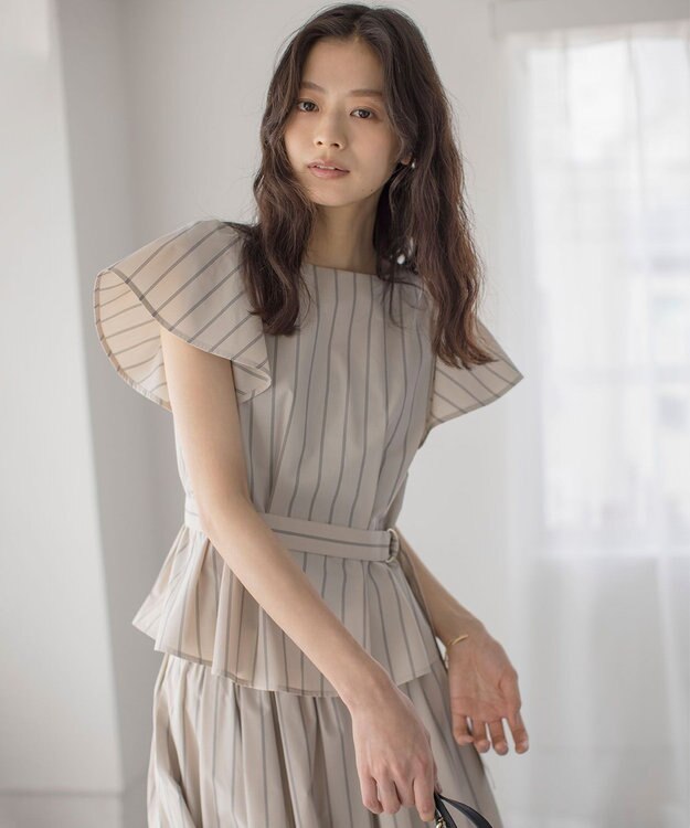 組曲 【WEB限定】コットンポリエステルタイプライター セットアップ ベージュストライプ系1