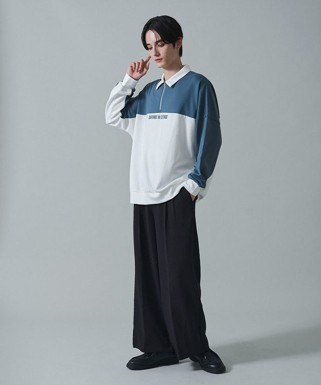 WEGO ドルマンポンチハーフZIPプルオーバー ブルー