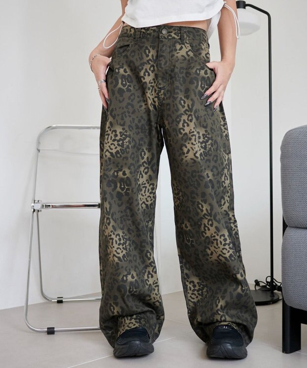 WEGO レオパードワイドストレートパンツ 柄1