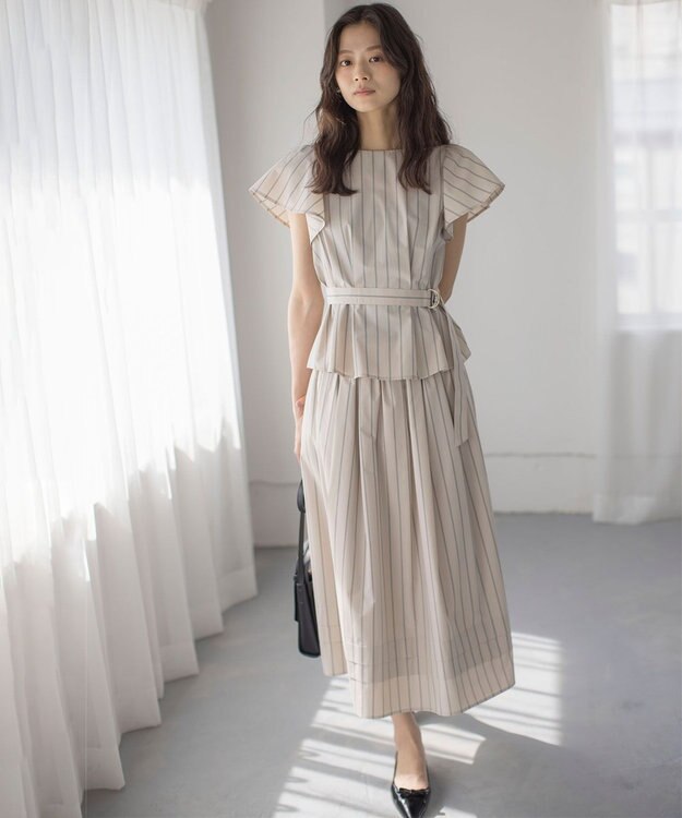 組曲 【WEB限定】コットンポリエステルタイプライター セットアップ ベージュストライプ系1