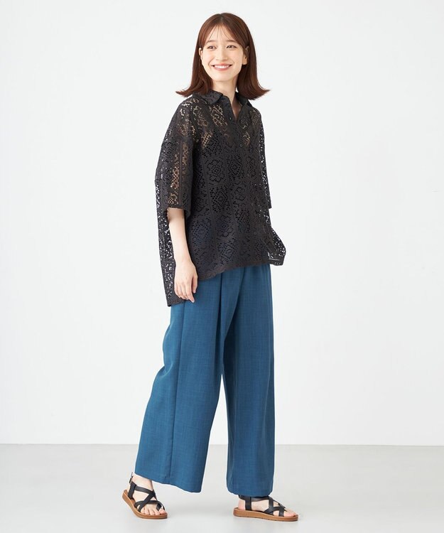SHARE PARK LADIES オーバーサイズレースシャツ チャコール系