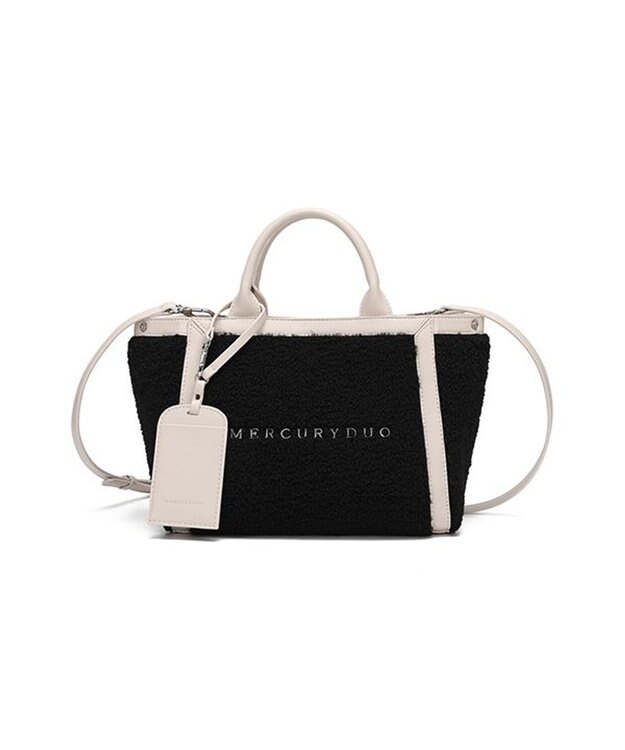style code 【MERCURYDUO/マーキュリーデュオ】カードケース付　ロゴ刺繍ボアトートバッグ ブラック