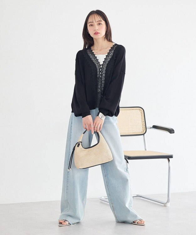 earth music&ecology 【2WAY】レーストリムシアーニットカーディガン Black