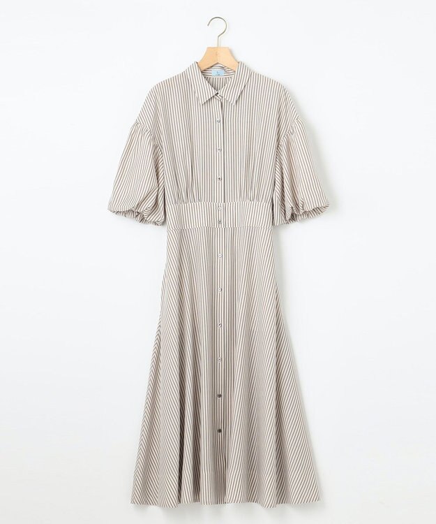 組曲 【WEB限定カラーあり】ボリュームスリーブシャツワンピース アイボリー×ストライプ系1
