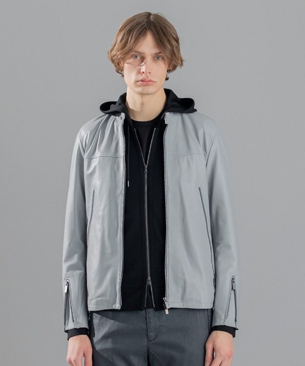 JOSEPH HOMME 【新色追加】ライトラムナッパレザー　シングルライダース ライトグレー系