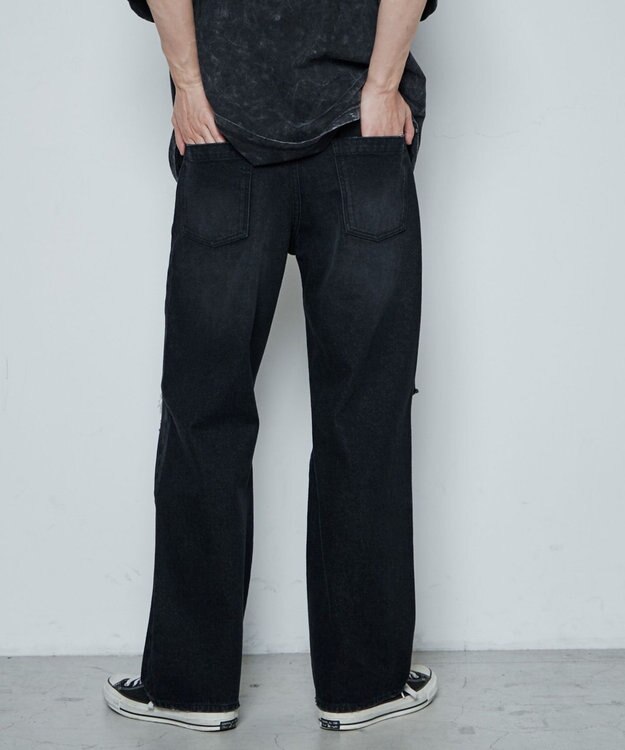 WEGO ダメージデニムワイドパンツ ブラック