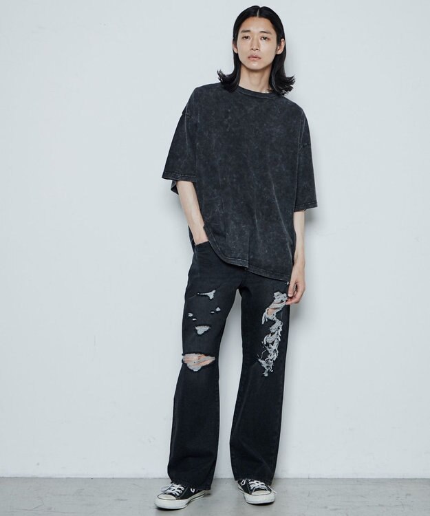 WEGO ダメージデニムワイドパンツ ブラック