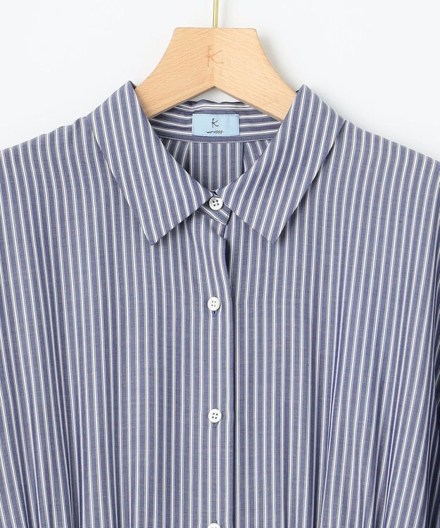 組曲 【WEB限定カラーあり】ボリュームスリーブシャツワンピース 【WEB限定】ブルー×ストライプ系9