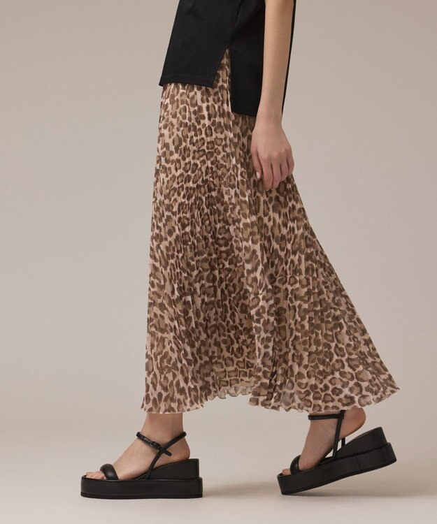 GRACE CONTINENTAL ヒョウ柄ロングプリーツスカート ベージュ