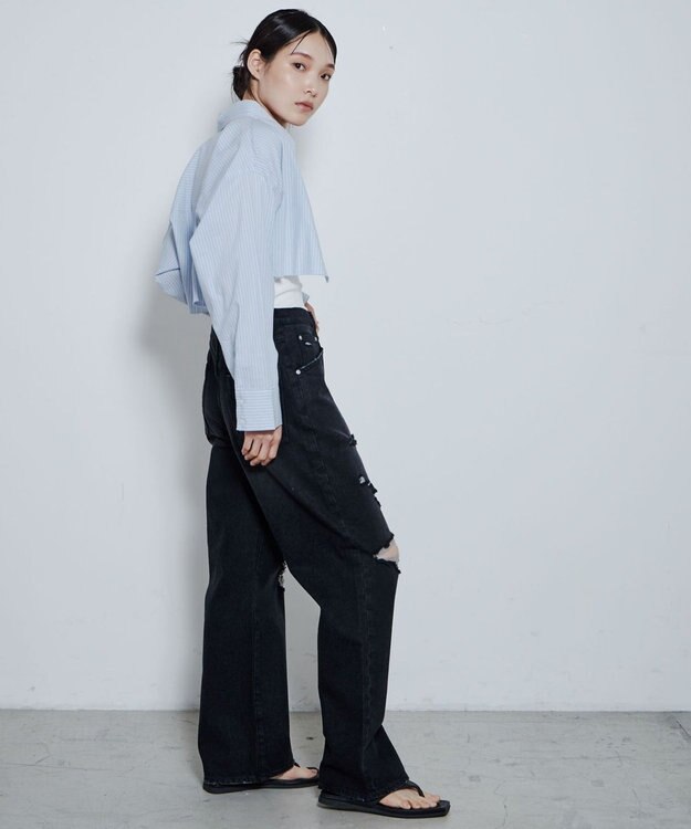 WEGO ダメージデニムワイドパンツ ブラック