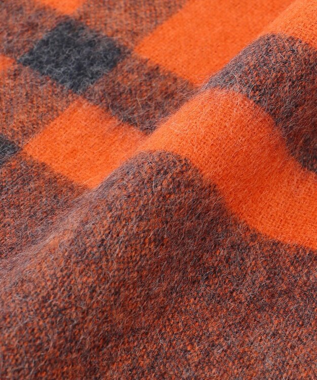 自由区 バイカラーチェック ストール オレンジ系