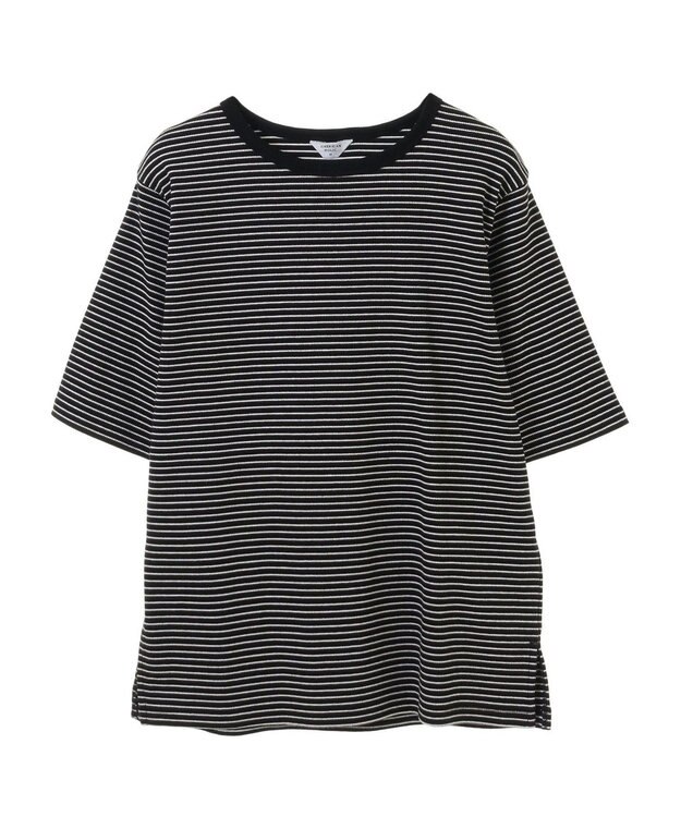 AMERICAN HOLIC 抗菌防臭リブ5分袖カットプルオーバー Border